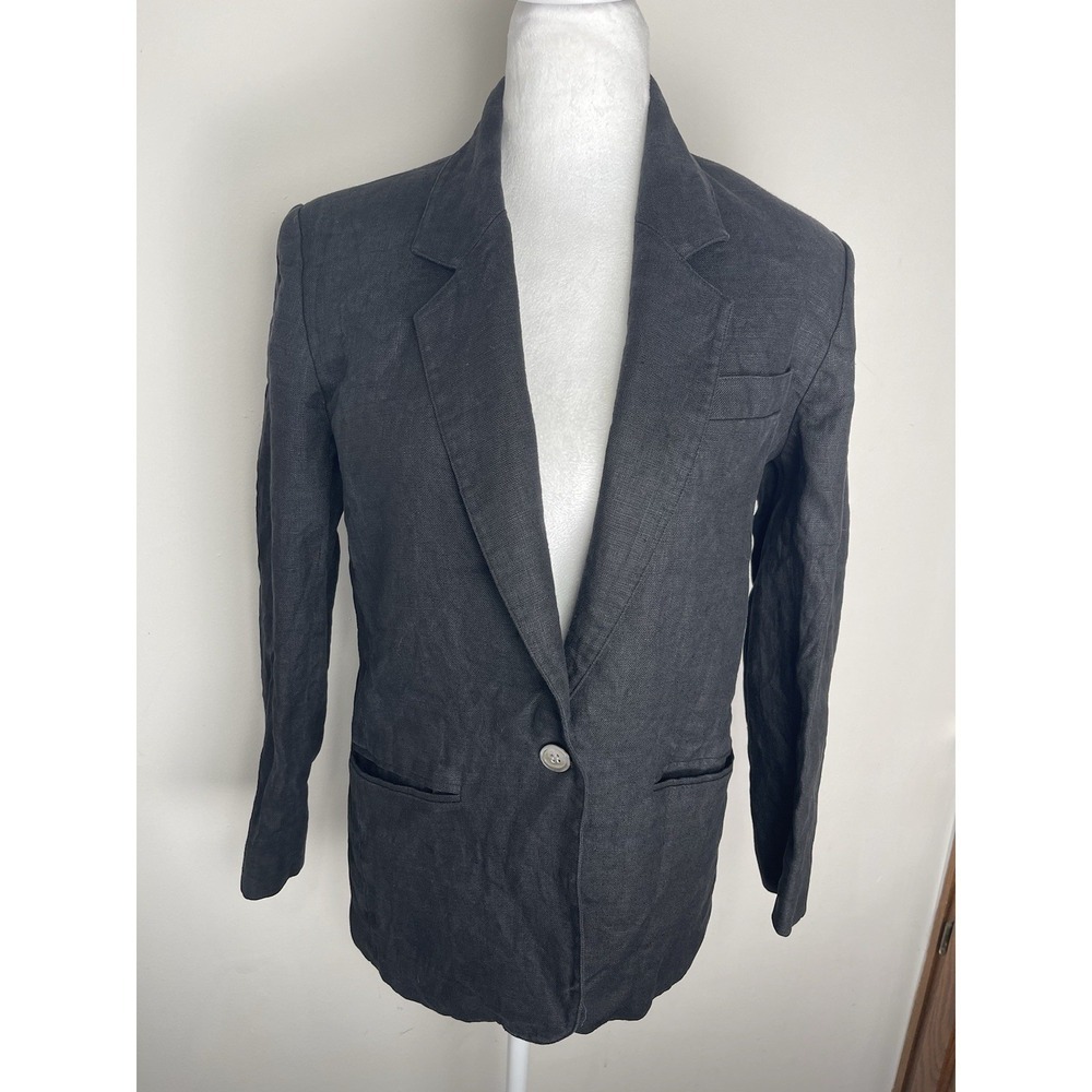 VTG Brooks Brothers Black 100% Irish Linen Lined Blazer Jacket Women's Sz 2